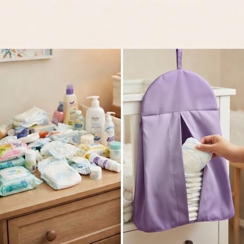 Light Purple Hanging Baby Diaper Caddy Organizer - Image 6