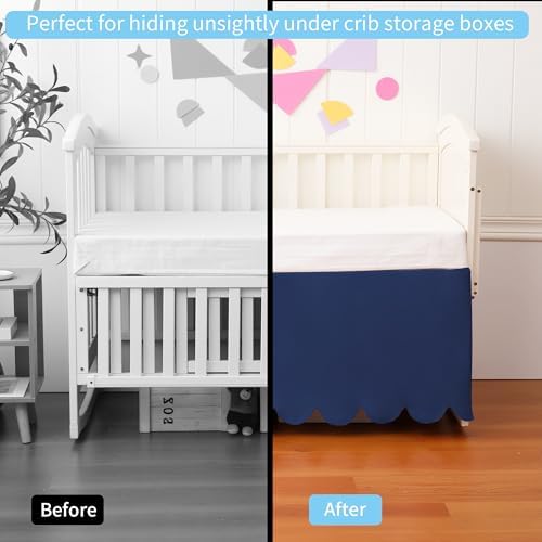 100% Cotton Scallop Edge Crib Bed Skirt, 4-Sided Soft Breathable Cotton Bedding - Image 6