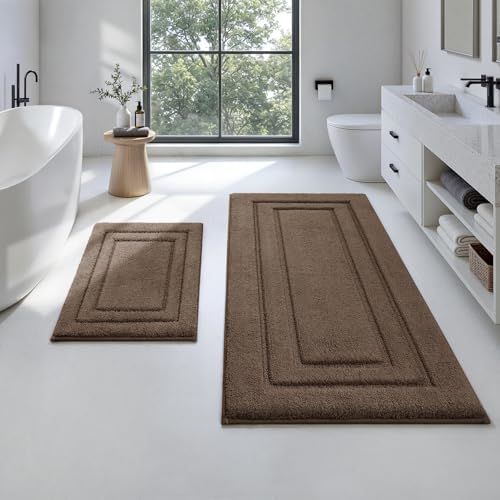 HOMEIDEAS Bathroom Rugs Sets 2 Piece, Soft Extra Long Bath Mat Brown by HOMEIDEAS