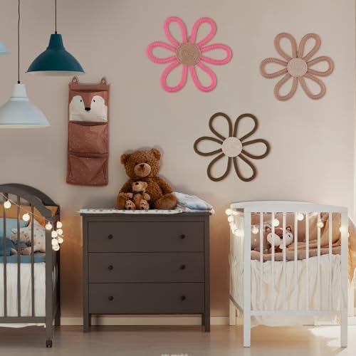 Barydat 6 Pcs Boho Nursery Decor Daisy Flower Woven Macrame Wall Hanging 3 Size - Image 6