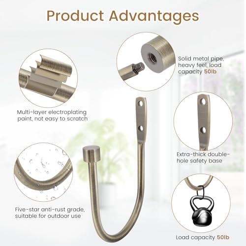 HIKMLK Curtain Holdbacks 2pcs, 100% Cast Iron Solid Heavy Duty Metal Curtain - Image 4