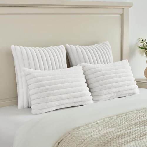 FUTEI Pack of 2 Faux Fur Throw Pillow Covers 28x28 Inch - Image 5