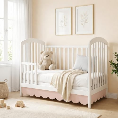 28 x 52 Inch Pink Crib Skirt 14 Inch Drop, Scalloped Crib Bed Skirt - Image 4