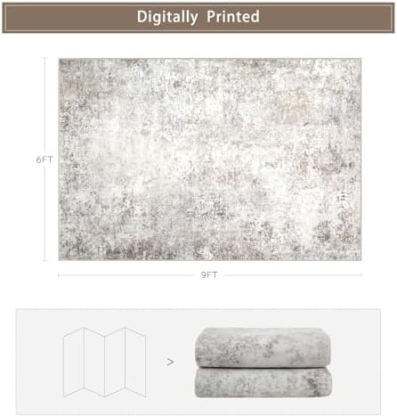 Beige Grey Washable Rugs 6x9 Area Rugs - Image 2