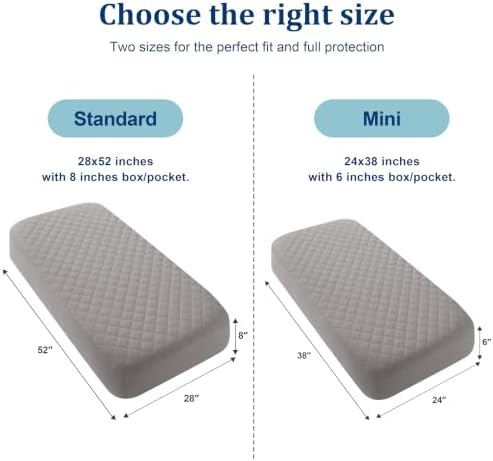 BEDSUM 2-Pack Waterproof Mini Crib Mattress Protector, Smoke Grey - Image 4