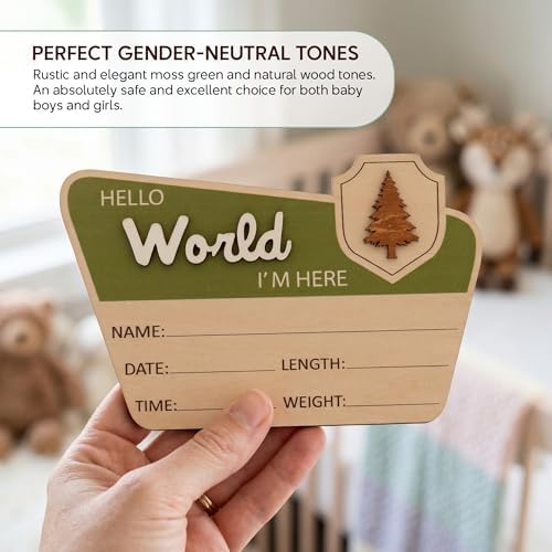 Adventure Hello World I'm Here Sign, Wooden Retro Birth Announcement Prop - Image 5