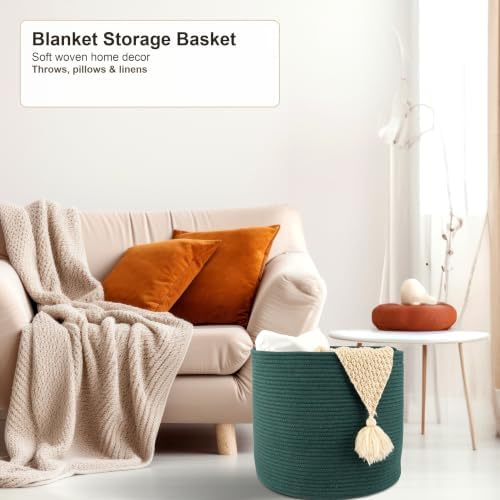 XUANGUO Cotton Rope Basket For Girls Boys Kids 16”X14” dark green - Image 5