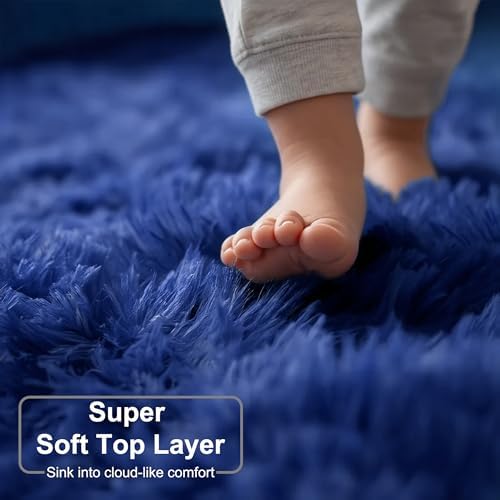 Amdrebio Navy Blue Shag Plush Area Rug 5x8 - Image 2