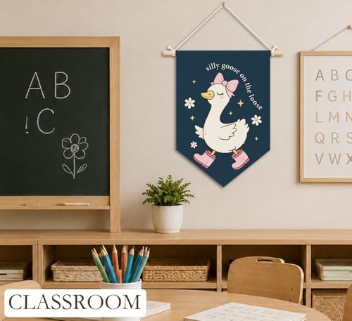 KDHTY Navy Blue Goose Nursery Canvas Hanging Pennant Flag Banner, Girls Room - Image 3