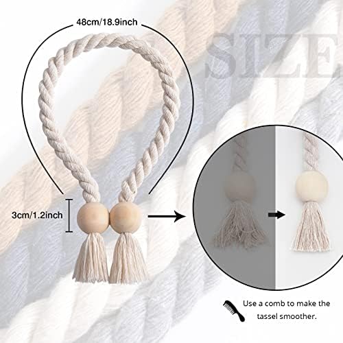 NICEEC 4 Pack Wooden Ball Magnetic Curtain Tiebacks Boho Home Decor Drape Tie - Image 4
