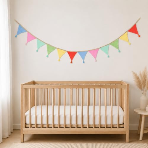 Pre-Strung Cotton Fabric Bunting Banner, 9Ft Multicolor Triangle Pennant Banner - Image 4