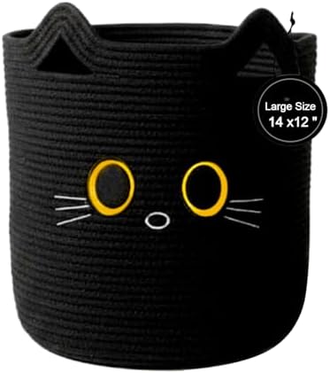 Nursery Storage Basket, 25L Large Woven Cotton Rope Baby Bin, Cutout Handles by Joliwove