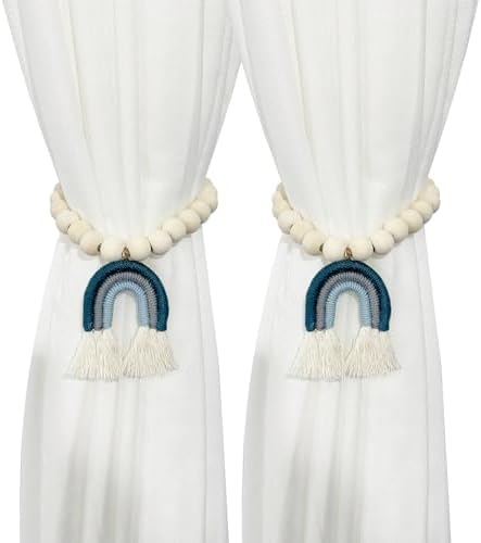2 Pieces Wooden Beaded Curtain Tiebacks, Tassel Curtain Buckles Magnetic by curtaintiebacks