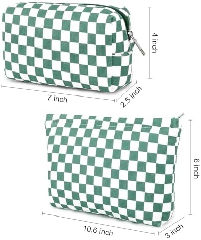SOIDRAM 2 Pcs Checkered Makeup Bag Large Cosmetic Bag Toiletry Bag Makeup Pouch - Image 3