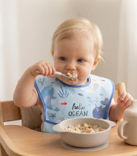 3 Pack Waterproof Baby Bibs for Eating, Mess Proof Feeding Bib - Image 2