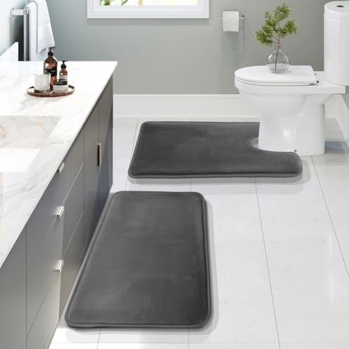 Clara Clark 2 Piece Bathroom Rugs, Velvet Memory Foam Bath Mat Set, Non-Slip by ClaraClark
