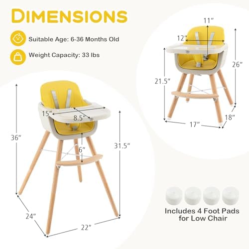 BABY JOY Convertible Baby High Chair, 3 in 1 Wooden Highchair/Booster/Chair - Image 6