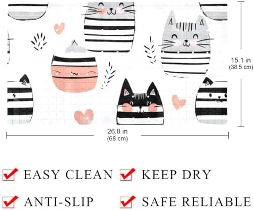 Bathtub Mat Non Slip 26.8x15.1 Inch, Striped Cats Shower Mat - Image 4