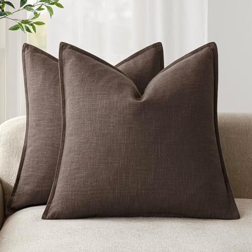 Foindtower Linen Solid Decorative Throw Pillow Covers 22x22 Reddish Brown by Foindtower
