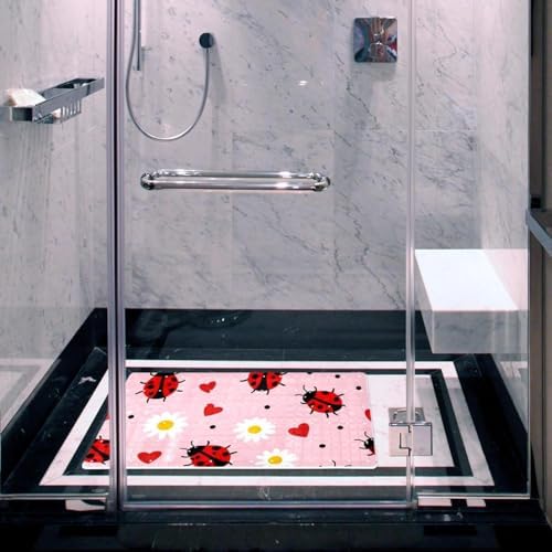 Bathtub Mat Non Slip 26.8x15.1 Inch, Ladybug Daisy Shower Mat - Image 5