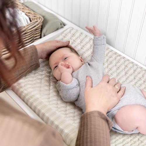 Crane Baby 100% Organic Cotton Change Pad Cover, Neutral Stripe Pattern - Image 4