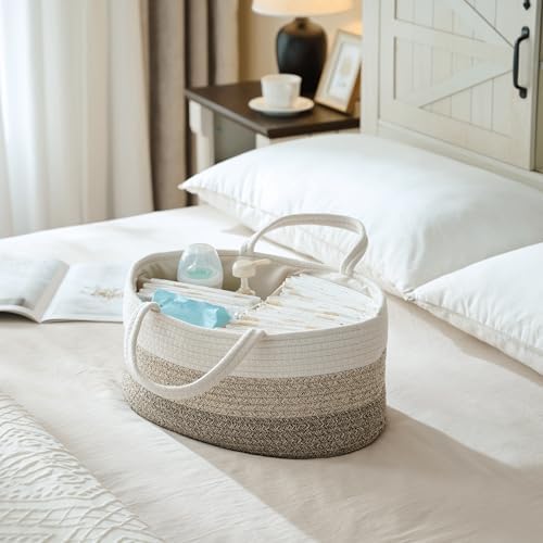 luxury little Diaper Caddy Organizer, Large Cotton Rope Nursery Baby Basket - Image 3