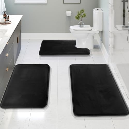 Clara Clark 3 Piece Bathroom Rugs Bath Mat Set, Velvet Memory Foam Bath Mats by ClaraClark
