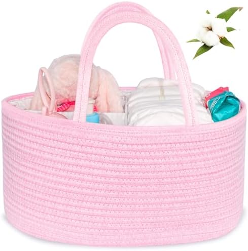 ABenkle Diaper Caddy Organizer, Boho Rustic Cotton Rope Nursery Baby Basket by ABenkle