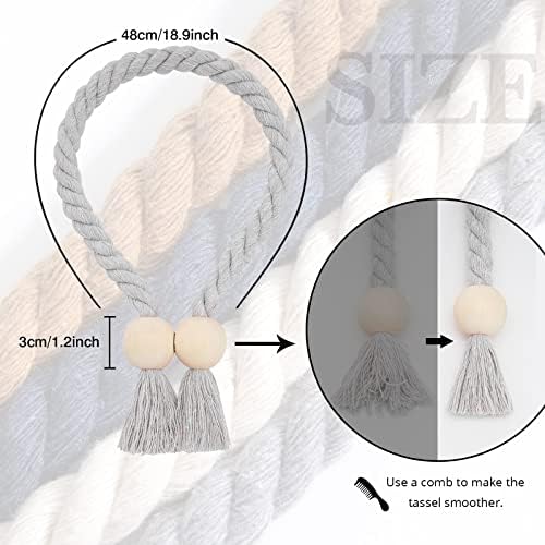 NICEEC 4 Pack Wooden Ball Magnetic Curtain Tiebacks Boho Home Decor Drape Tie - Image 4