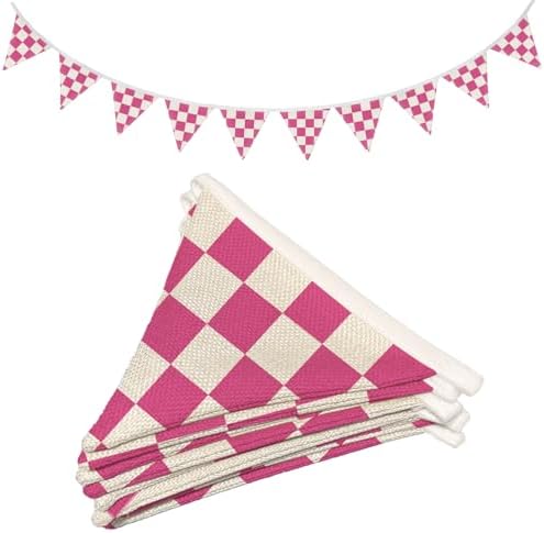 Girls Room Decor Hot Pink Checkered Fabric Garland Triangle Banners, Toddler by Unknown