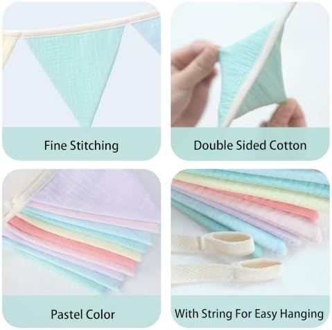 JUIIZAY Pennant Banner Flags Pastel Fabric Triangle Bunting Garland - Image 3