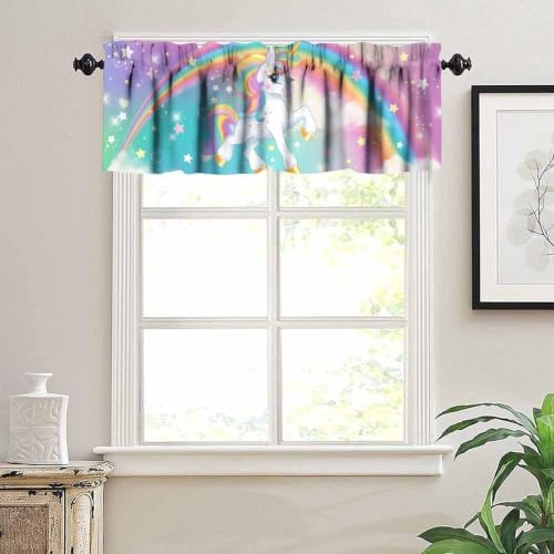 Fantasy Rainbow Unicorn Valance, Abstract Purple Pink Starry Landscape Cartoon - Image 5