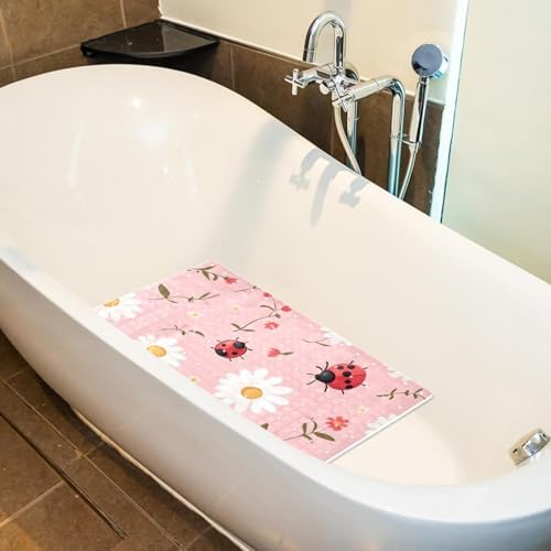 Shower Mat Non Slip 26.8 x 15.1 Inches, Ladybugs Daisies Bathtub Mat Shower - Image 5