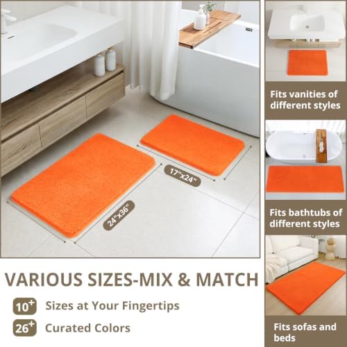 Polyester Bathroom Rug 40"x60" Orange, Large Soft Shaggy Bath Mat - Image 3