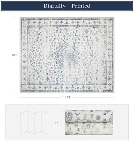 8x10 Washable Area Rugs for Living Room, Dining Room- Blue White - Image 2
