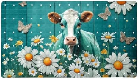 Bathtub Mat Non Slip 26.8x15.1 Inch, Cow Daisies on Teal Plank Shower Mat by Anna+Cowper