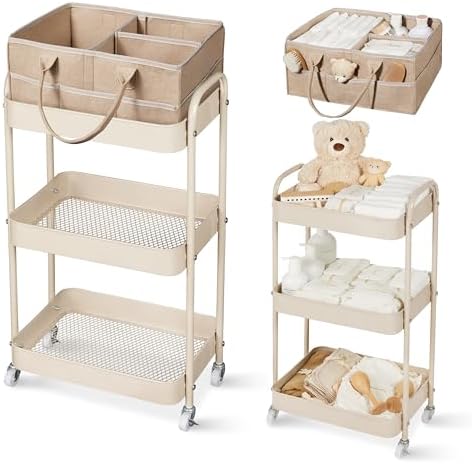 Fortella Baby Diaper Caddy, 3 Tier Rolling Cart by Fortella