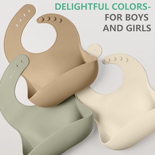 Cuddle Campus Set of 3 Silicone Bibs, Soft Adjustable Bibs - Image 6