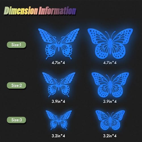 SAOROPEB Glow in The Dark 3D Butterfly 24 Pcs Blue Butterfly Stickers - Image 7
