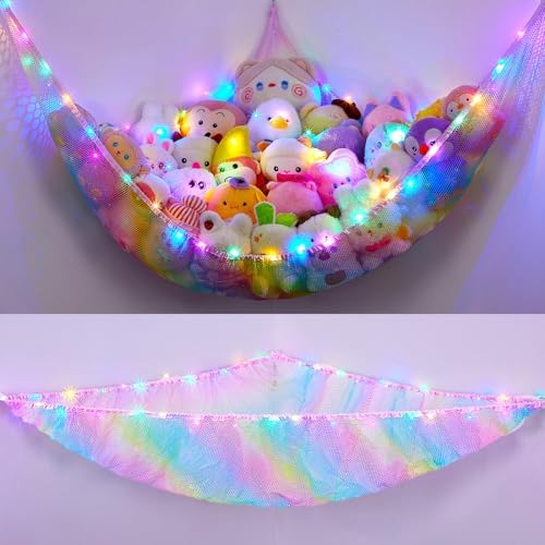 Stuffed Animals Hammock with LED Light Toy Net Room Decor Corner Storage by UnicornCastle