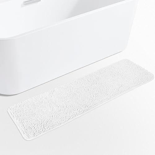Yeaban Chenille White Bathroom Runner Rug 17"x47" by Yeaban