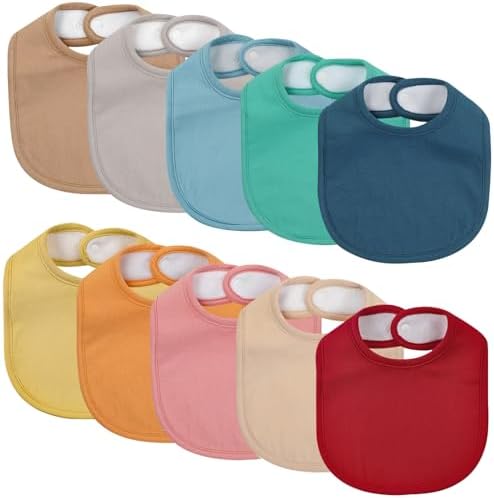 10 Pack Cotton Snap Bibs for Baby Boy Girl, Super Soft Drool Bibs for Teething by EgmaoBaby