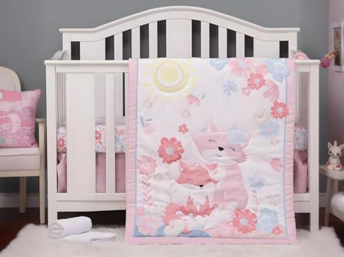 Animals 3pcs Baby Crib Bedding Set Pink Nursery Bedding Set - Image 2