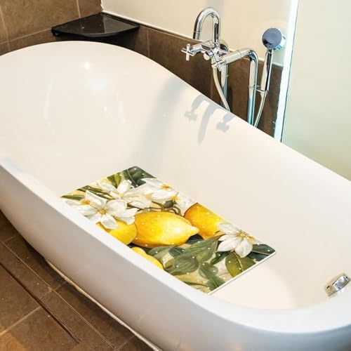 Bathtub Mat Non Slip 26.8x15.1 Inch, Lemon White Flowers Shower Mat - Image 5