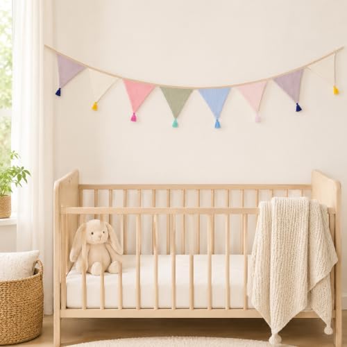 Pre-Strung Cotton Fabric Bunting Banner, 9Ft Morandi Triangle Pennant Banner - Image 4