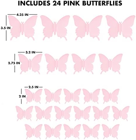 Cute Pink Butterfly Wall Decor 24 pcs, Girls Room Wall Decals, Danish Pastel - Image 4