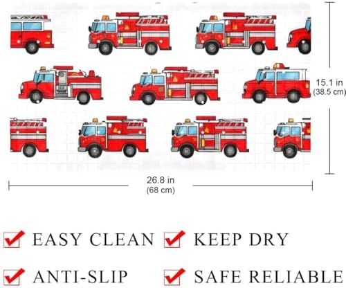 Shower Mat Non Slip 26.8 x 15.1 Inches, Fire Trucks Bathtub Mat Shower Stall - Image 3