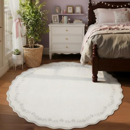 GarveeHome Round Rugs 6ft Scalloped Washable Circle Rug by GarveeHome