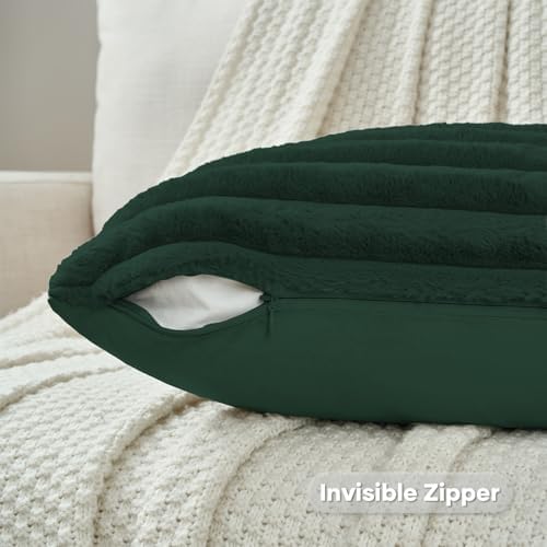 FUTEI Pack of 2 Faux Fur Throw Pillow Covers 24x24 Inch, Dark Green - Image 3