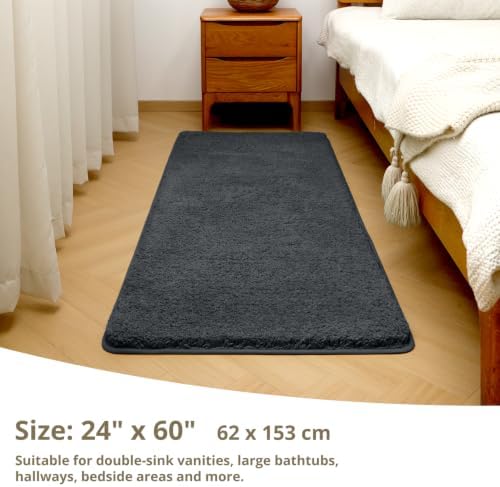 Polyester Bathroom Runner Rug 24"x60" Dark Gray, Soft Bath Mat - Image 2